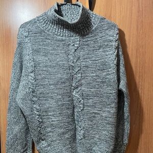 Black and white cable knit sweater